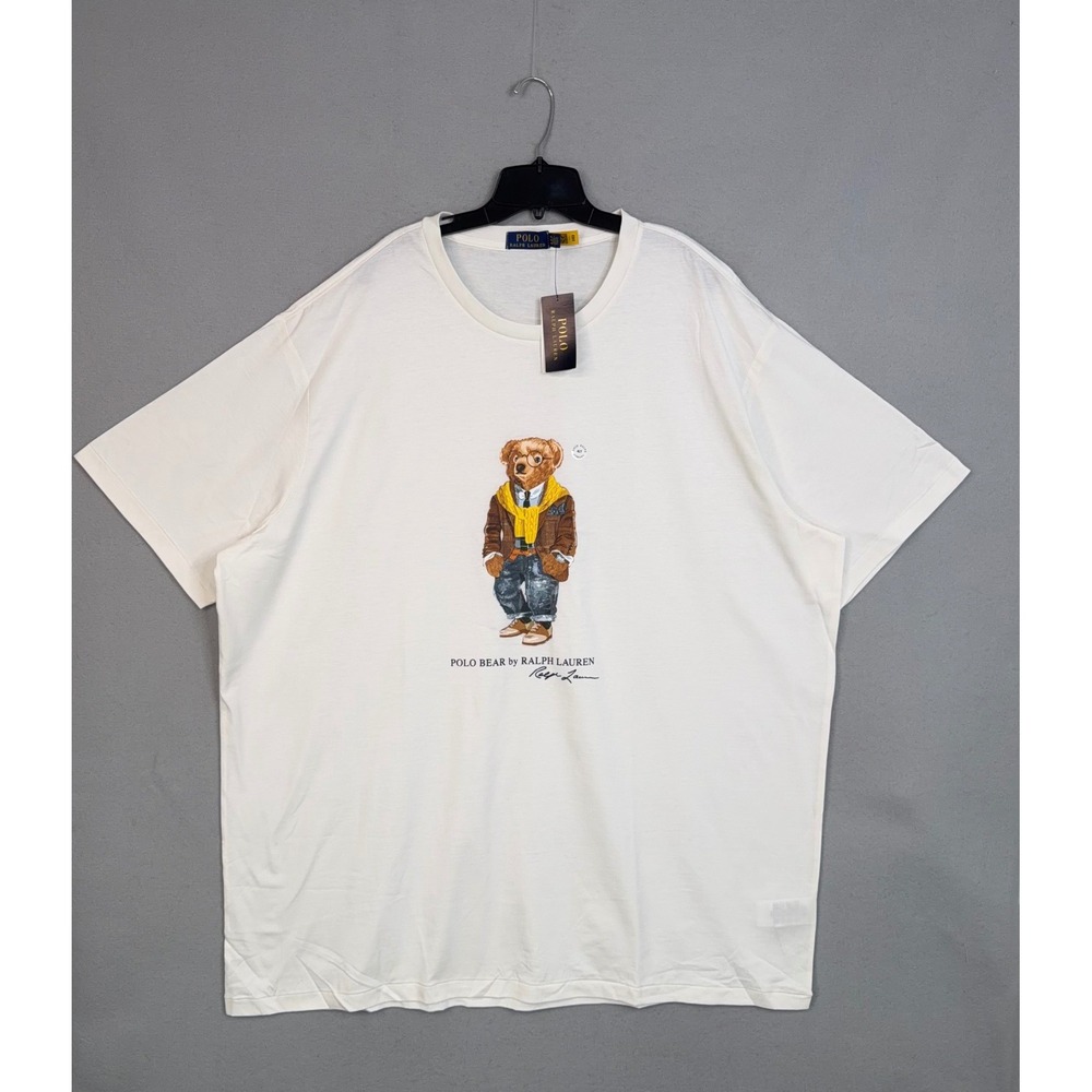 Polo Ralph Lauren Shirt Mens 4XLT White Polo Bear Graphic Preppy Classic Tee